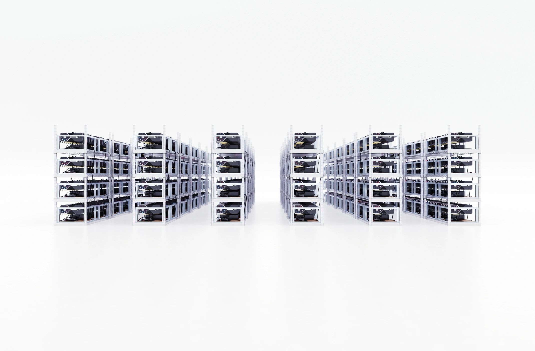 Rows of network hardware in a secure server facility