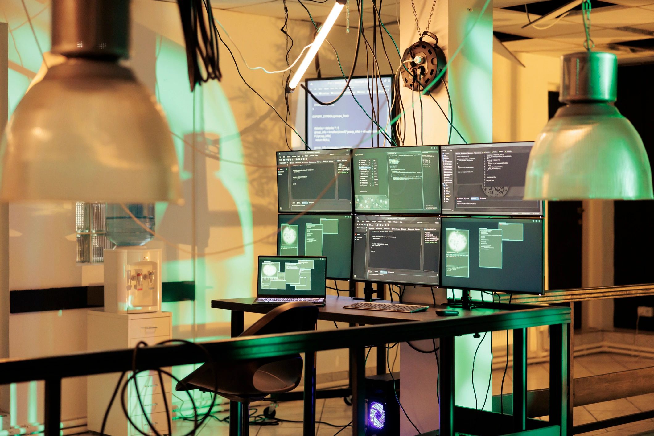 Cybersecurity monitoring screens showing digital threat activity